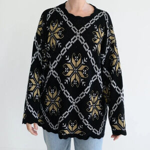 Vintage Nutcracker  Black Gold Print Knit Crewneck Sweater XL